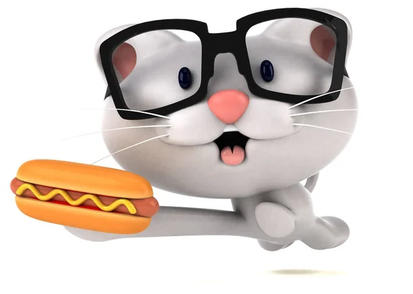 Leuke Kat Met Hotdog Illustratie — Stockfoto