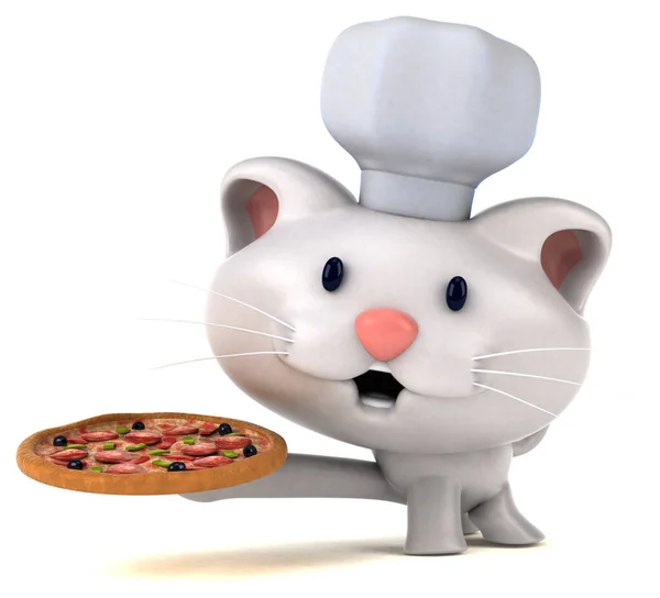 Rolig Katt Med Pizza Illustration — Stockfoto