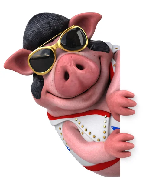 Desenho Animado Divertido Ilustração Personagem Roqueiro Porco — Fotografia de Stock