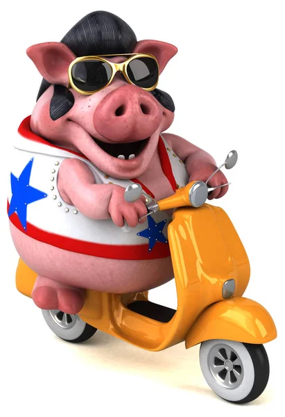 Fun Cartoon Illustration Pig Rocker Scooter — Stock Photo, Image