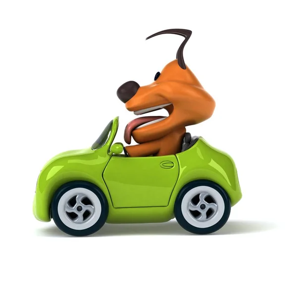 車の中で楽しい犬 3Dイラスト — ストック写真