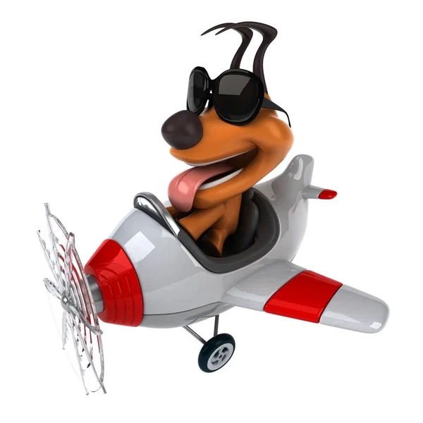 飛行機の中の楽しい犬 3Dイラスト — ストック写真