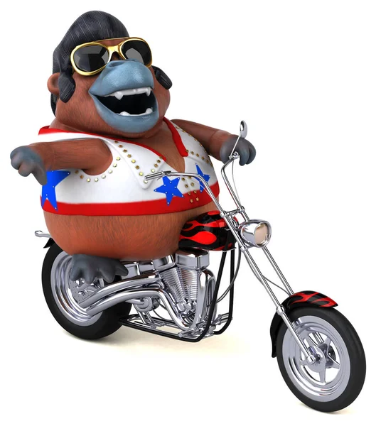 Fun Cartoon Illustration Orang Outan Rocker Motorbike — Zdjęcie stockowe