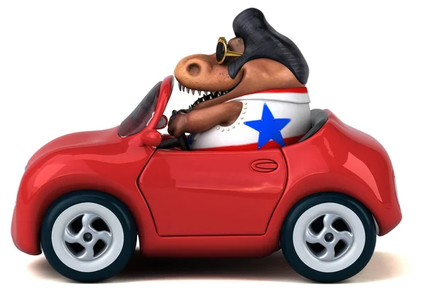 Fun Cartoon Illustration Trex Rocker Car — Stok fotoğraf