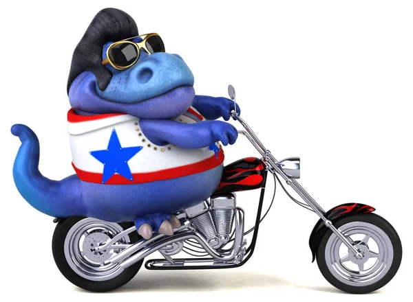 Fun Cartoon Illustration Trex Rocker Motorbike — Stockfoto