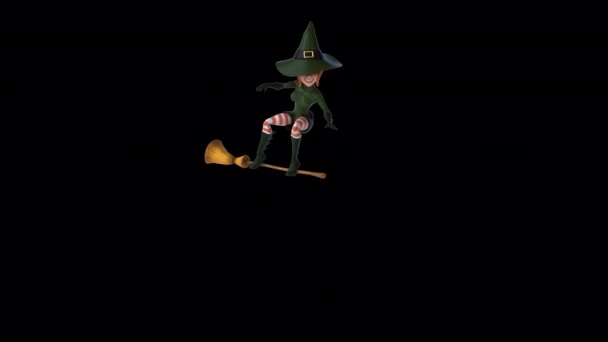 Fun Cartoon Character Witch Surfing Animation — Stock Video
