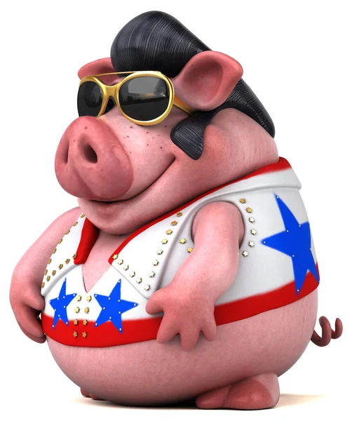 豚のロッカーキャラクターの楽しい3D漫画イラスト — ストック写真