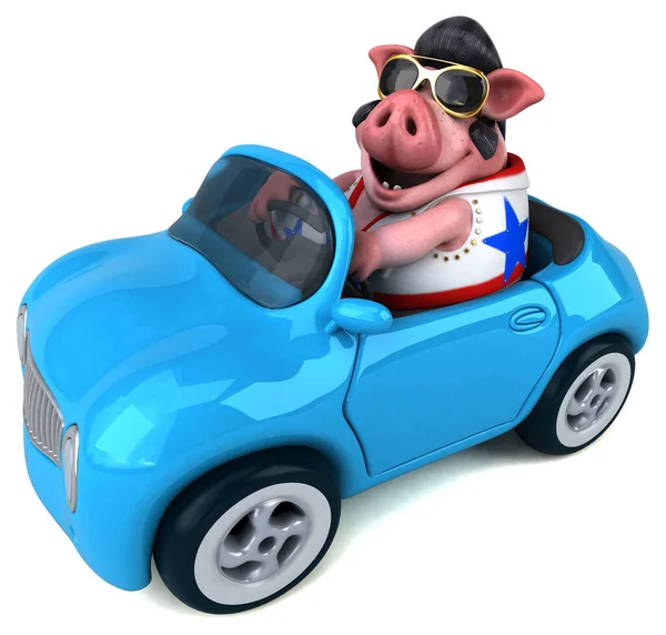 Fun Cartoon Illustration Pig Rocker Car — стоковое фото