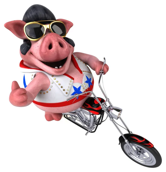 Fun Cartoon Illustration Pig Rocker Motorbike — Stockfoto