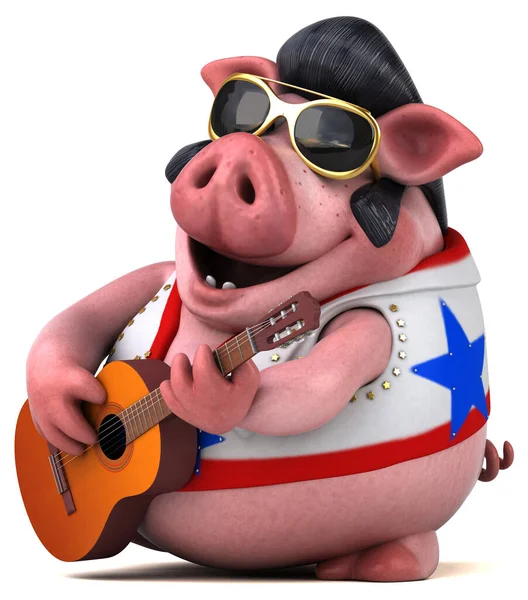 Fun Cartoon Illustration Pig Rocker Guitar — 스톡 사진