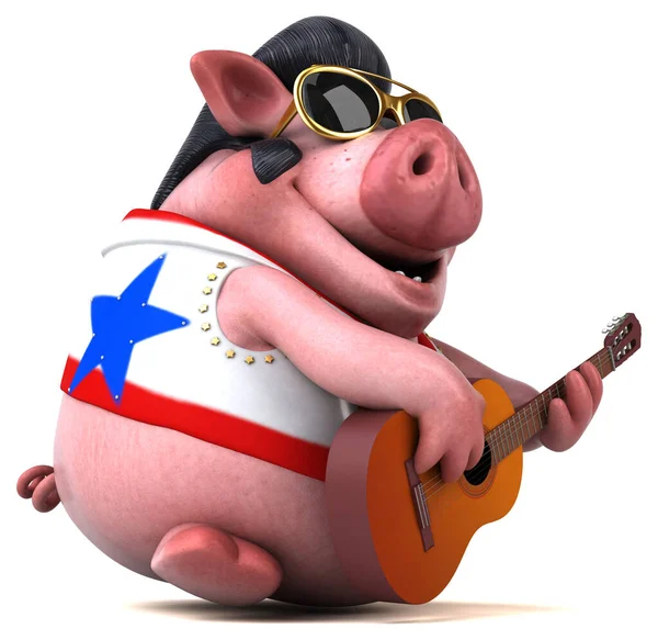 Fun Cartoon Illustration Pig Rocker Guitar — 图库照片