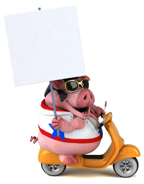 Fun Cartoon Illustration Pig Rocker Scooter — стоковое фото