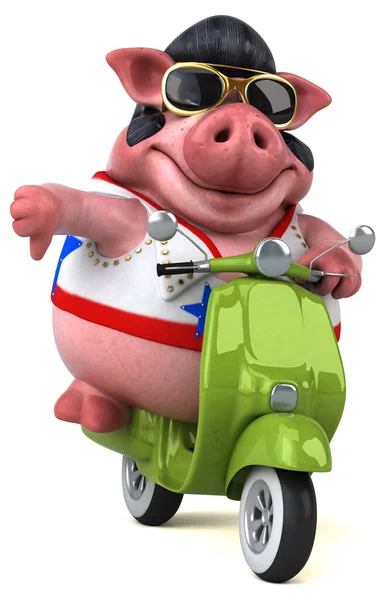 Fun Cartoon Illustration Pig Rocker Scooter — Fotografia de Stock