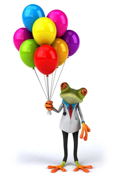 Lustiger Frosch Mit Luftballons Illustration — Stockfoto