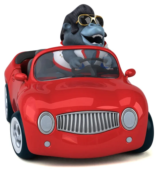 Fun Cartoon Illustration Rocker Gorilla Car — ストック写真