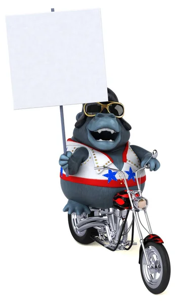 Fun Cartoon Illustration Rocker Gorilla Motorbike — стоковое фото