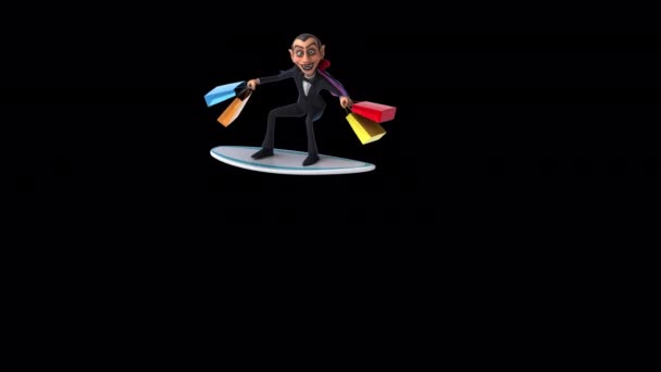Fun Cartoon Figur Vampir Surfen Animation — Stockvideo