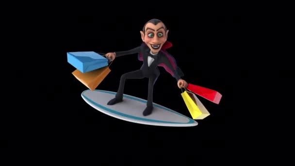 Fun Cartoon Figur Vampir Surfen Animation — Stockvideo