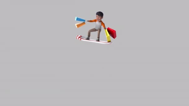Весела Мультиплікаційна Героїня Хлопчик Серфінг Анімація — стокове відео