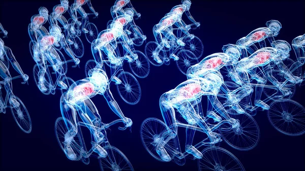 Bir Ray Bisikletçisinin Anatomisinin Soyut Sanat Eserleriyle Sürüşünün Boyutlu Çizimi — Stok fotoğraf