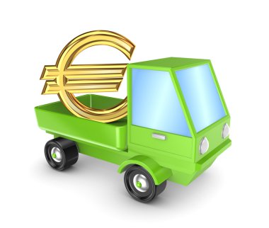 Altın euro simgesi yeşil kamyon.