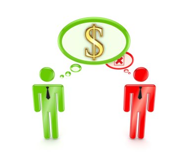 3D küçük, dolar işareti ve kırmızı çarpı işareti.