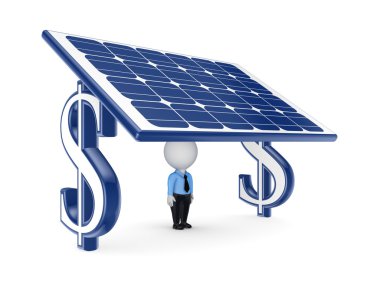 3D küçük kişi altında güneş pili.