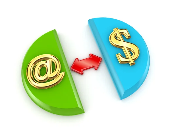 Dollar symbol and AT symbol. — Stock Photo, Image