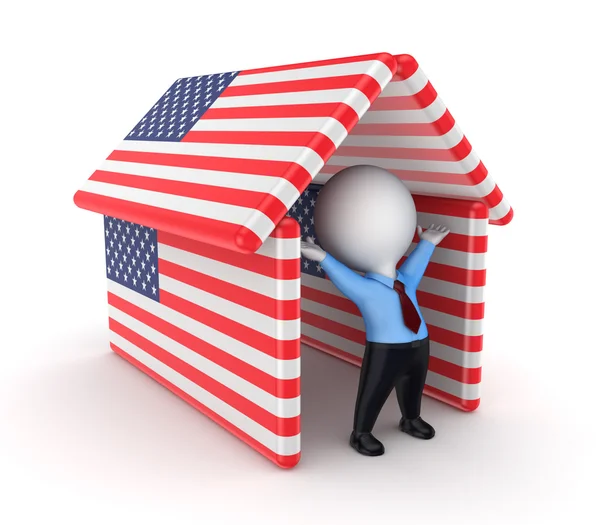 Amerikan bayrakları altında küçük kişi.