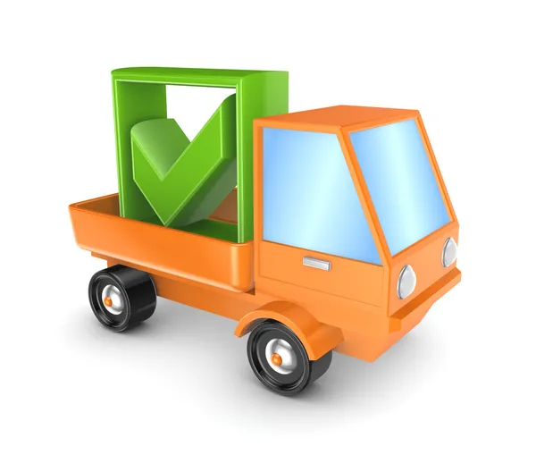 Orange truck with a green tick mark. — Stock Photo, Image