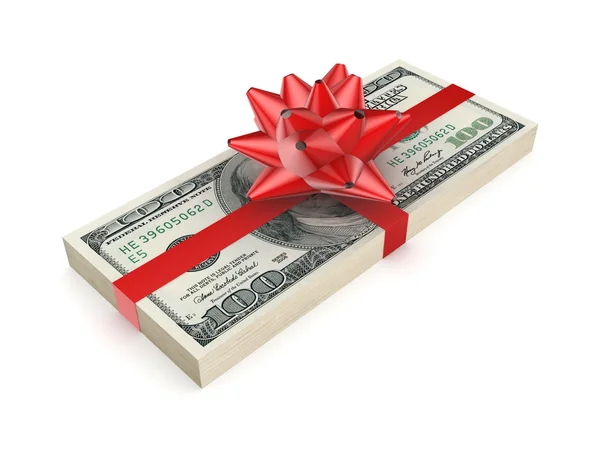 Pack of dollars decorated with a red ribbon. — Stock Photo, Image