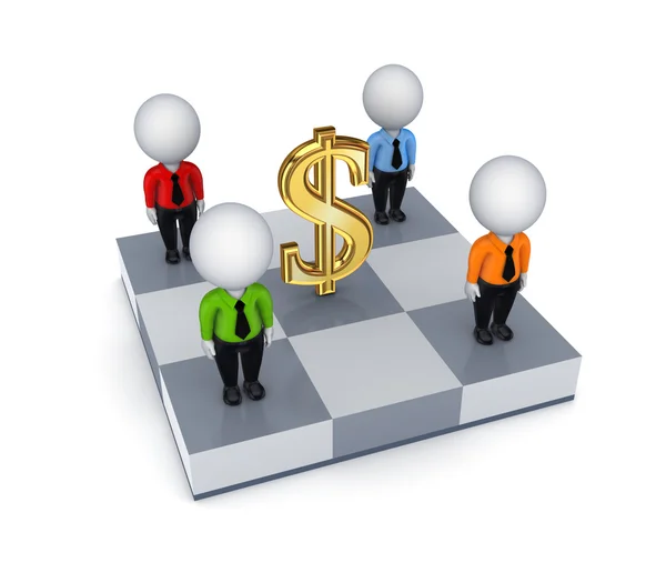 Dollar sign and 3d small on a chessboard. — Stock Photo, Image