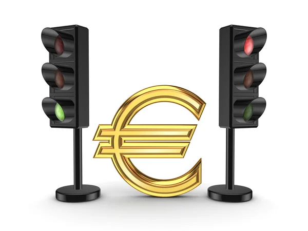 Signo de euro entre semáforos . — Foto de Stock