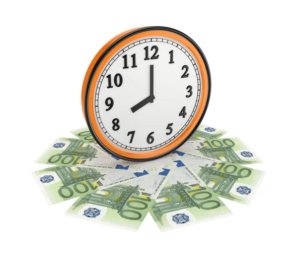 Montre ronde sur billets en euros . — Photo