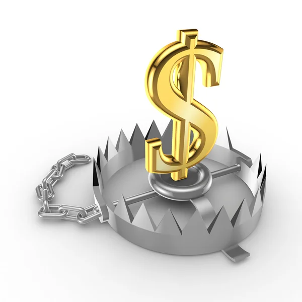 Golden dollar sign on a trap. — Stock Photo, Image