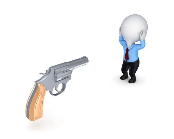 Revolver and stressed 3d small person. — Stock Photo, Image