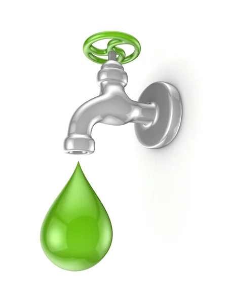 Iron tap and green drop. — Stock Photo, Image