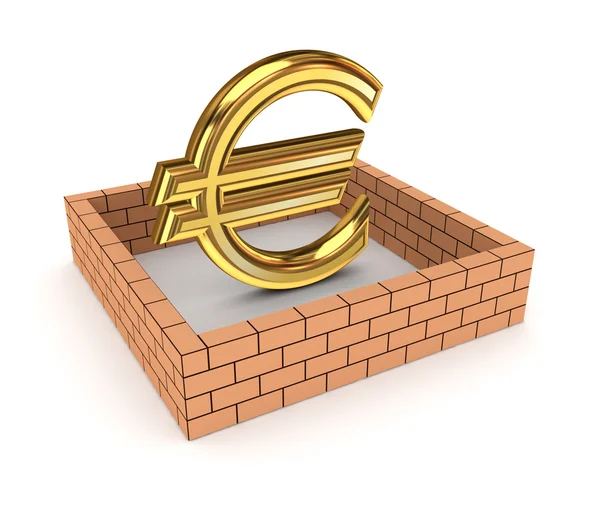 Euro sign behind brick wall. — Stock Photo, Image