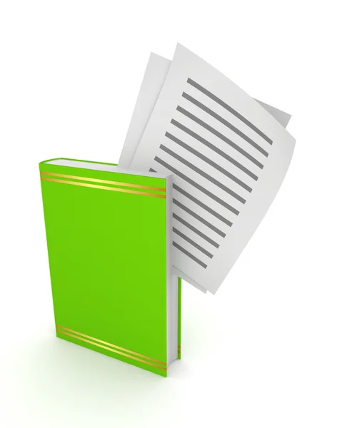 Tekstdocumenten in een groene boek. — Stockfoto