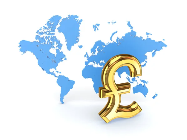 Pound sterling sign and blue map. — Stock Photo, Image