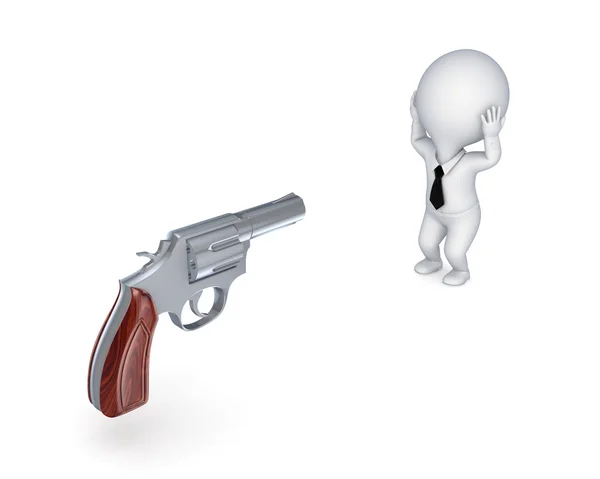 Revolver and stressed 3d small person. — Stock Photo, Image
