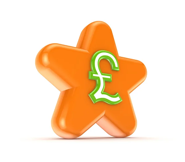 Orangefarbener Stern mit einem grünen Pfund Sterling Zeichen. — Stockfoto
