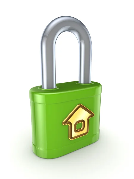 Green lock with golden home symbhol. — Stock Photo, Image