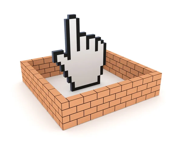 Cursor behind brick wall. — Stock Photo, Image