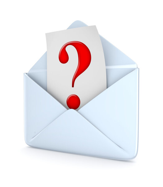 Envelope with a red query sign.