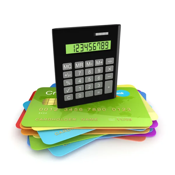 Calculatrice sur une carte de crédit colorée . — Photo