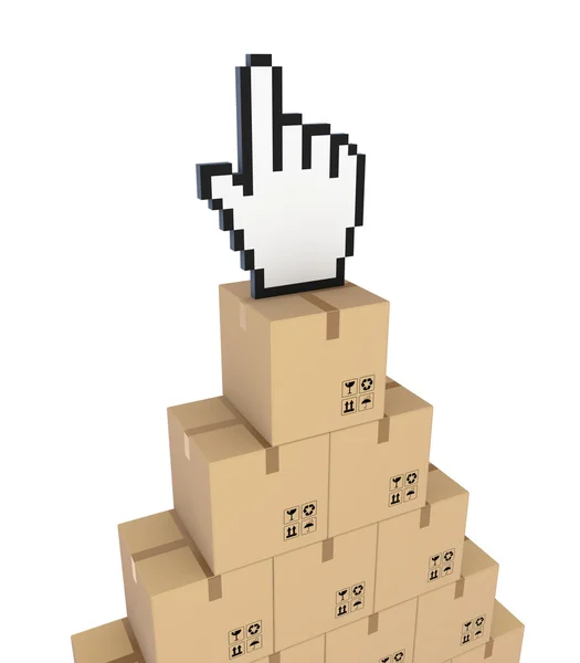 Cursor op een kartonnen doosjes. — Stockfoto