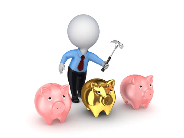 3d small person and pink piggy banks. — Stock Photo, Image