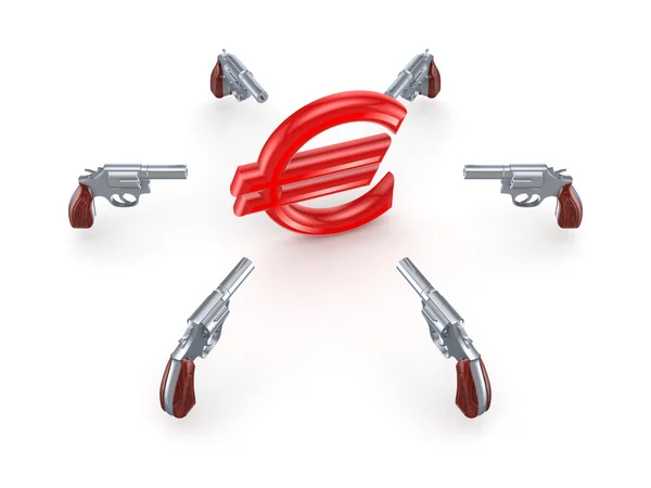Revolvers around euro signs. — Stock Photo, Image