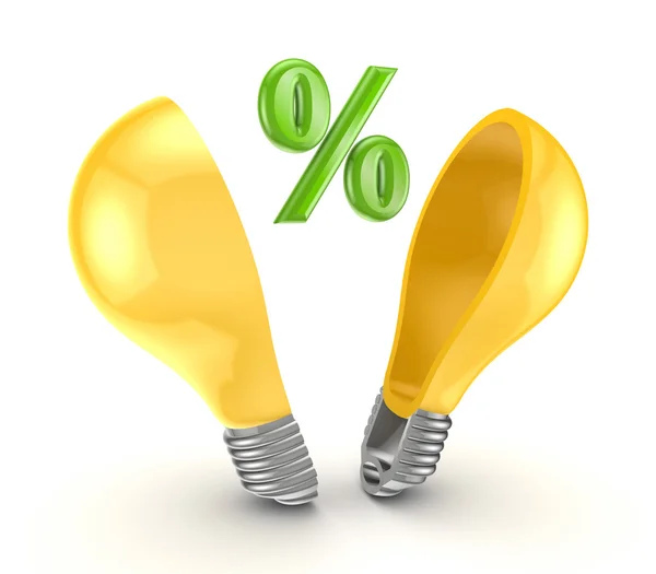 Símbolo percentual dentro da lâmpada amarela . — Fotografia de Stock